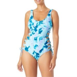 Sandflower Side Lace Tie‎ Dye One Piece Swimsuit M